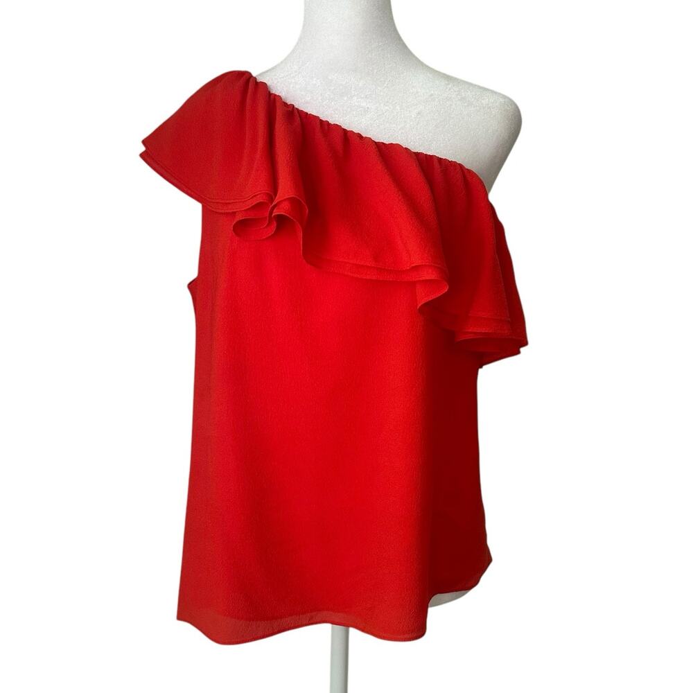 Rebecca Taylor red one-shoulder silk top size 6 NWT